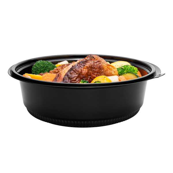 [150 ct] 48 oz PP Round Microwaveable Container, Black
