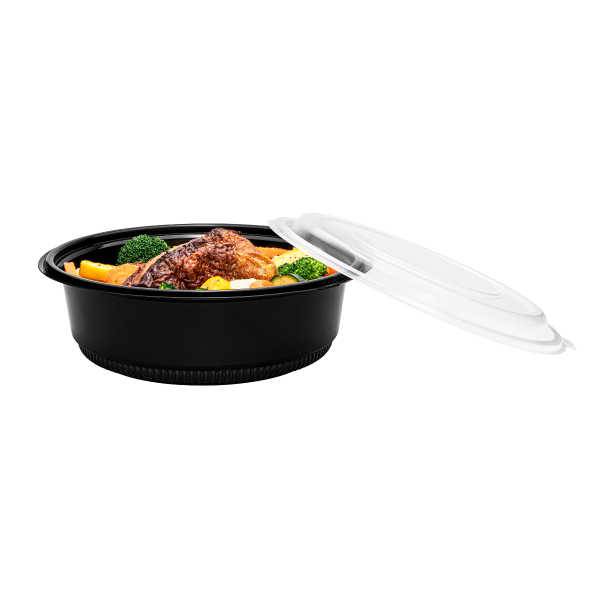 [150 ct] 48 oz PP Round Microwaveable Container, Black