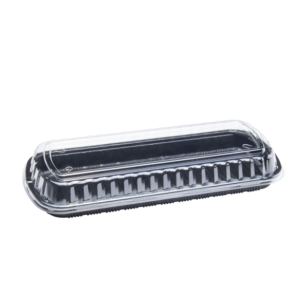 [100 ct] Full Slab Black PP Plastic Rib Container with Clear OPS lid
