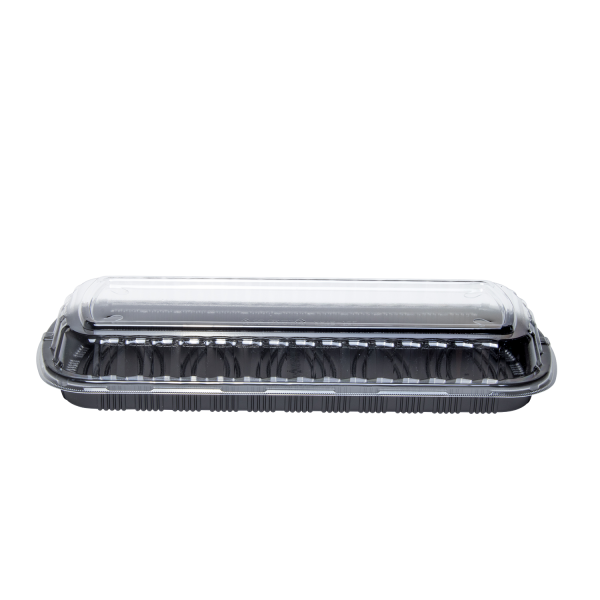 [100 ct] Full Slab Black PP Plastic Rib Container with Clear OPS lid