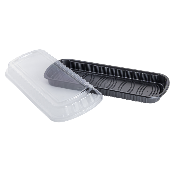 [100 ct] Full Slab Black PP Plastic Rib Container with Clear OPS lid