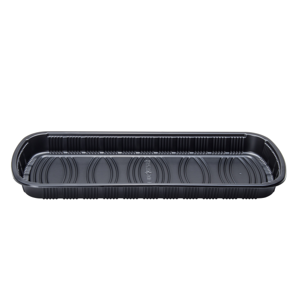 [100 ct] Full Slab Black PP Plastic Rib Container with Clear OPS lid