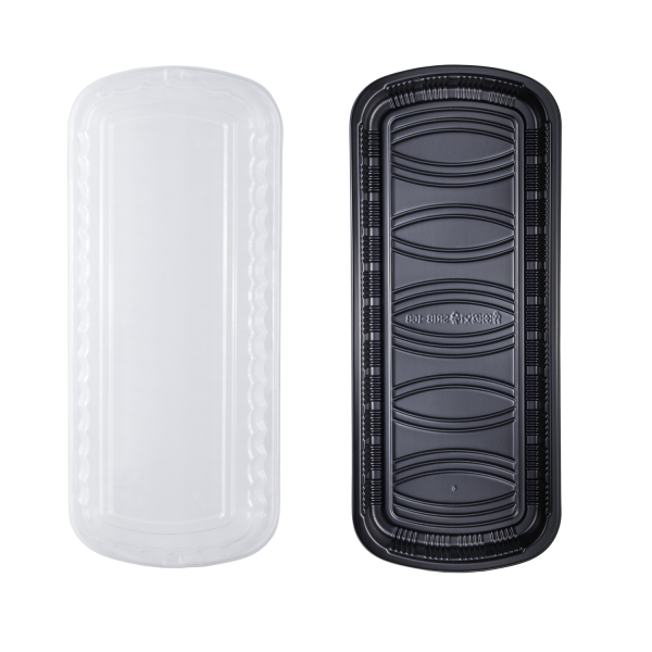 [100 ct] Full Slab Black PP Plastic Rib Container with Clear OPS lid