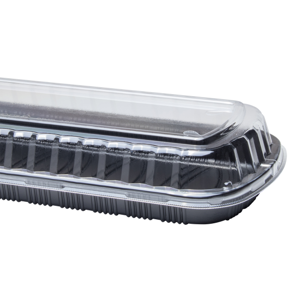 [100 ct] Full Slab Black PP Plastic Rib Container with Clear OPS lid