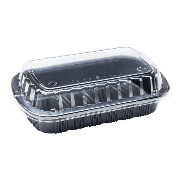 [100 ct] Half Slab Black PP Plastic Rib Container with Clear OPS lid