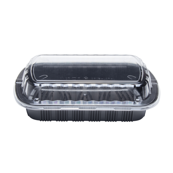 [100 ct] Half Slab Black PP Plastic Rib Container with Clear OPS lid