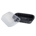 [100 ct] Half Slab Black PP Plastic Rib Container with Clear OPS lid