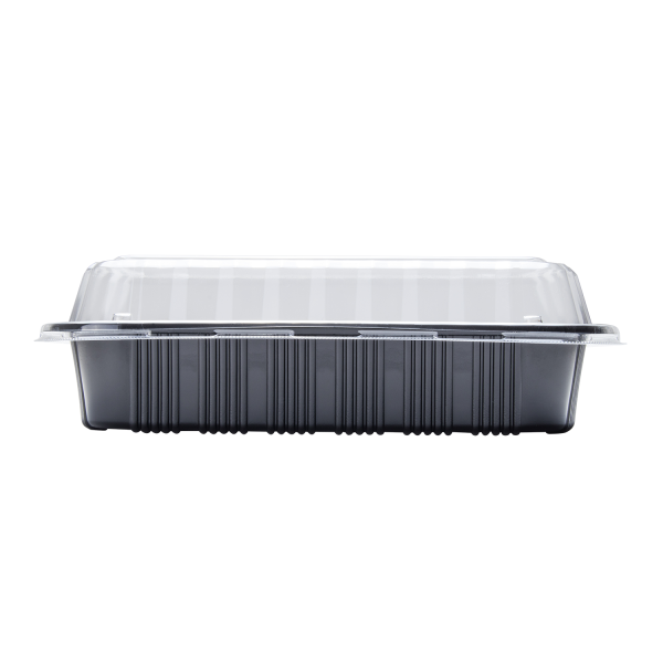 [100 ct] Half Slab Black PP Plastic Rib Container with Clear OPS lid