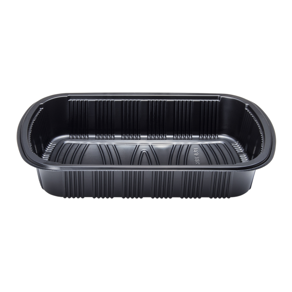 [100 ct] Half Slab Black PP Plastic Rib Container with Clear OPS lid