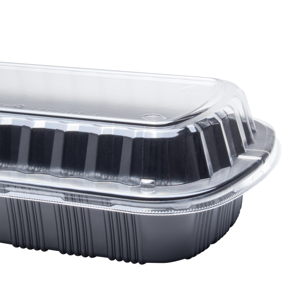[100 ct] Half Slab Black PP Plastic Rib Container with Clear OPS lid