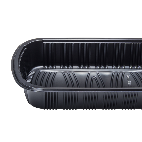 [100 ct] Half Slab Black PP Plastic Rib Container with Clear OPS lid