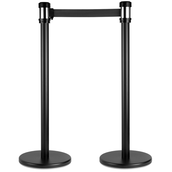 38" Black Guidance Stanchion with 78" Black Retractable Belt - Set of 2