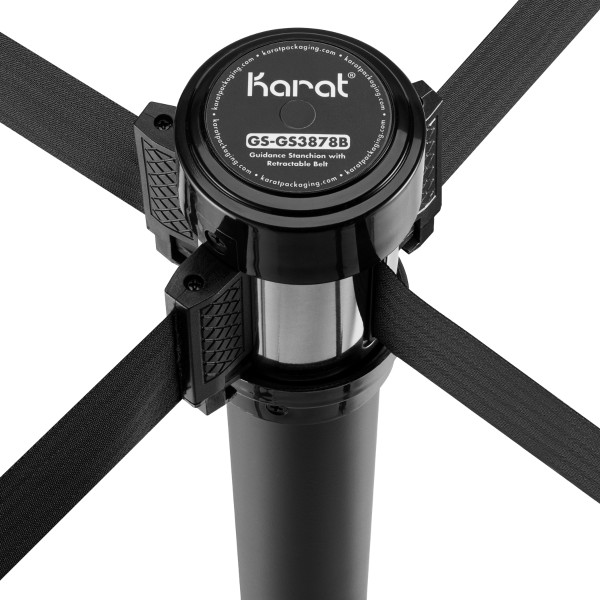38" Black Guidance Stanchion with 78" Black Retractable Belt - Set of 2