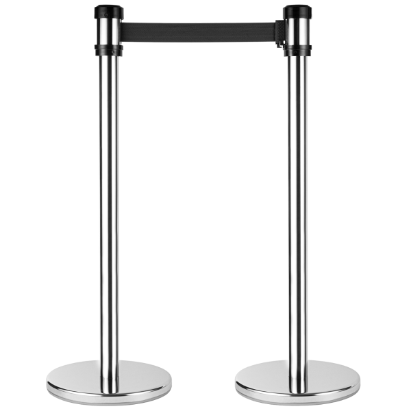 38" Silver Guidance Stanchion with 78" Black Retractable Belt  - Set of 2