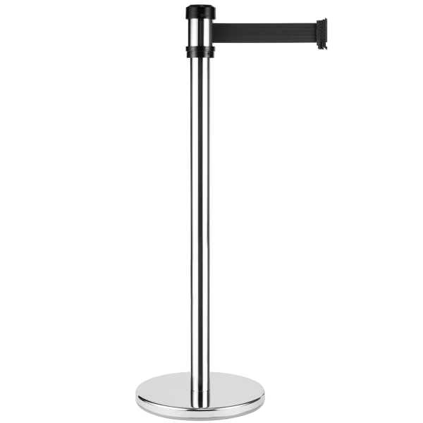 38" Silver Guidance Stanchion with 78" Black Retractable Belt  - Set of 2