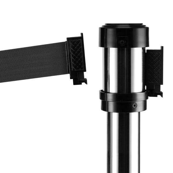 38" Silver Guidance Stanchion with 78" Black Retractable Belt  - Set of 2