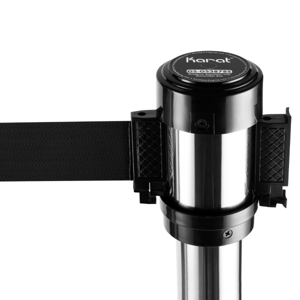 38" Silver Guidance Stanchion with 78" Black Retractable Belt  - Set of 2