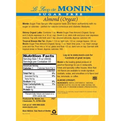 Monin Sugar Free Almond Syrup - Bottle (750mL)