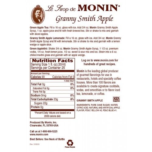 Monin Granny Smith Apple Syrup - Bottle (750mL)