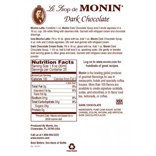 Monin Dark Chocolate Syrup - Bottle (750mL)