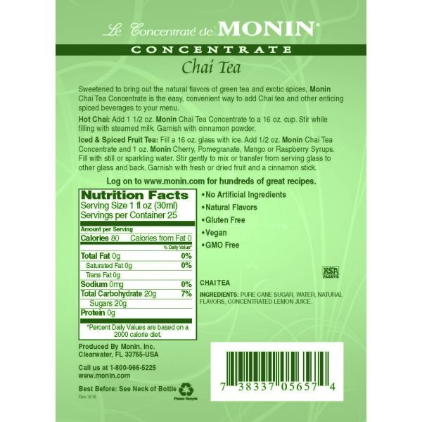 Monin Chai Tea Concentrate Syrup - Bottle (750mL)