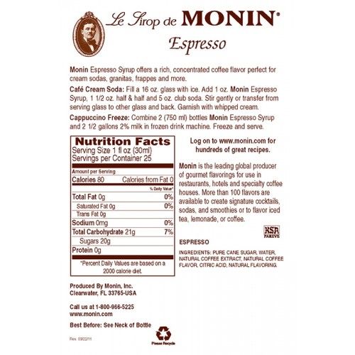 Monin Espresso Syrup - Bottle (750mL)