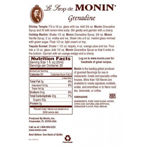 Monin Grenadine Syrup - Bottle (750mL)