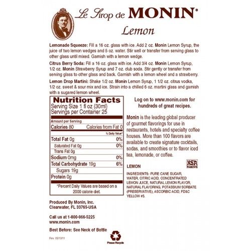 Monin Lemon Syrup - Bottle (750mL)