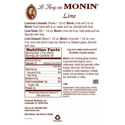 Monin Lime Syrup - Bottle (750mL)