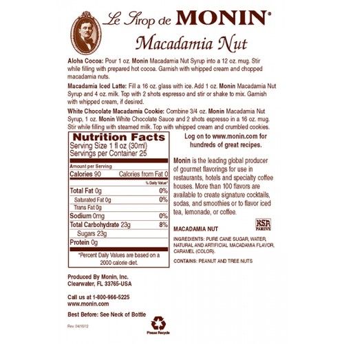 Monin Macadamia Nut Syrup - Bottle (750mL)
