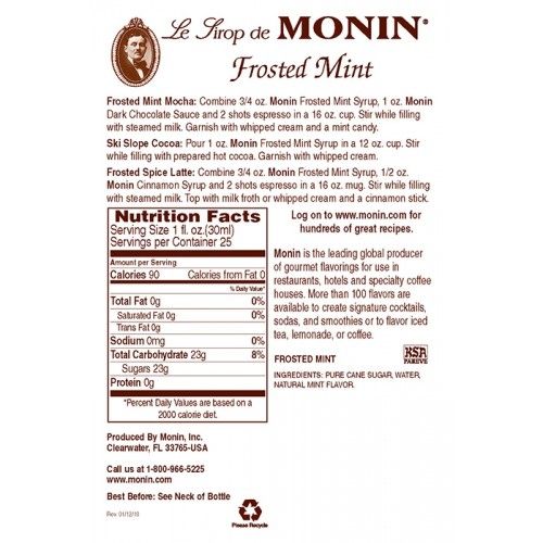 Monin Frosted Mint Syrup - Bottle (750mL)