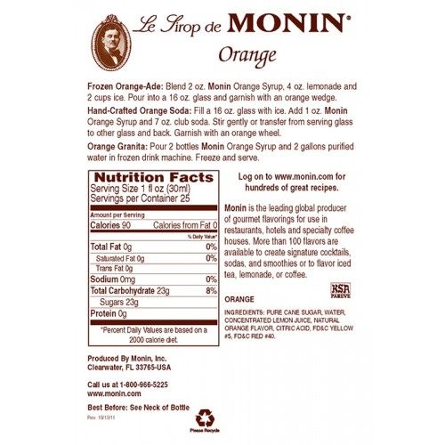 Monin Orange Syrup - Bottle (750mL)
