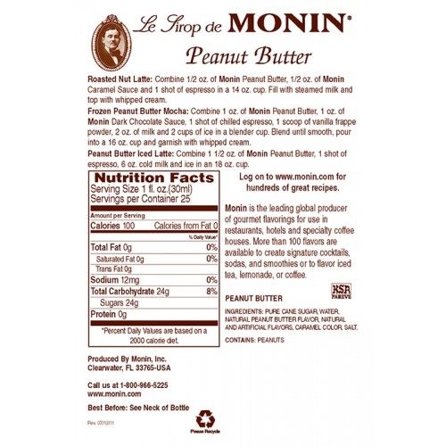 Monin Peanut Butter Syrup - Bottle (750mL)