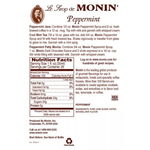 Monin Peppermint Syrup - Bottle (750mL)