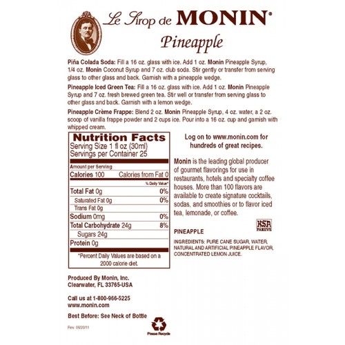 Monin Pineapple Syrup - Bottle (750mL)