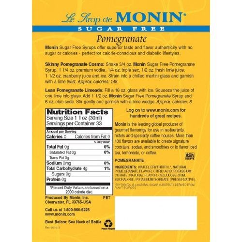 Monin Sugar Free Pomegranate Syrup - Bottle (1L)