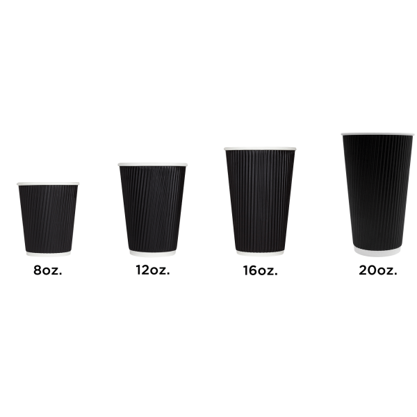 [500 ct] 16 oz Paper Coffee Cups | Ripple | 90 mm | Black