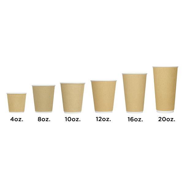 [500 ct] 8 oz Paper Coffee Cups | Ripple | 80 mm | Kraft