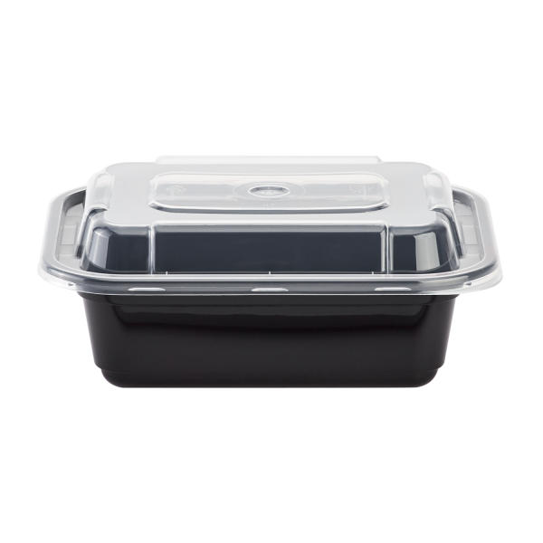 [150 sets] 12 oz PP Plastic Microwavable Rectangular Food Containers & Lids, Black
