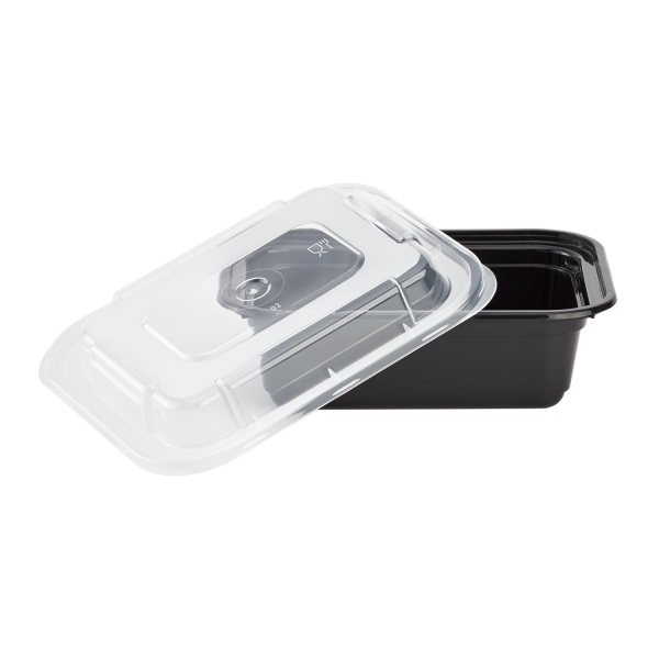 [150 sets] 12 oz PP Plastic Microwavable Rectangular Food Containers & Lids, Black
