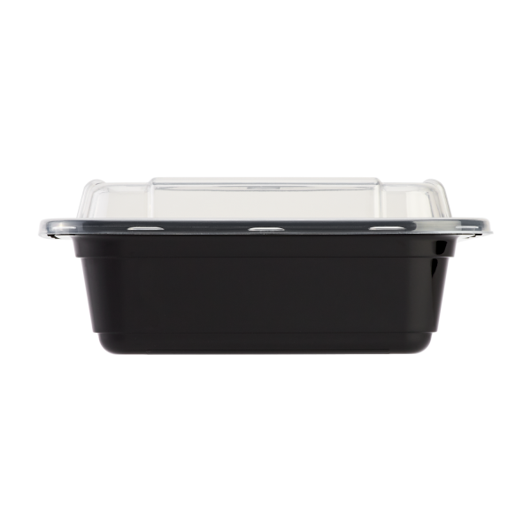[150 sets] 12 oz PP Plastic Microwavable Rectangular Food Containers & Lids, Black