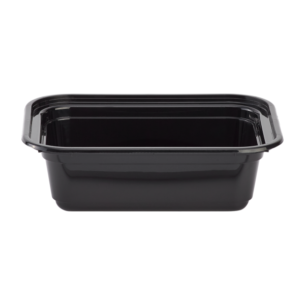 [150 sets] 12 oz PP Plastic Microwavable Rectangular Food Containers & Lids, Black