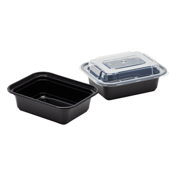[150 sets] 12 oz PP Plastic Microwavable Rectangular Food Containers & Lids, Black