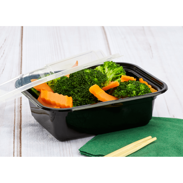 [150 sets] 12 oz PP Plastic Microwavable Rectangular Food Containers & Lids, Black