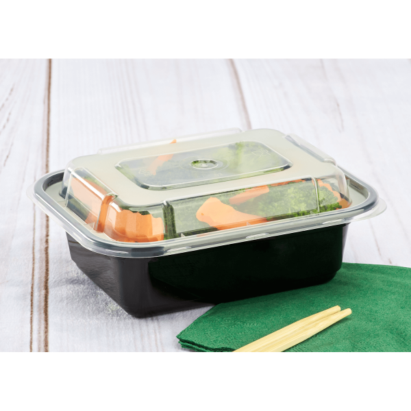 [150 sets] 12 oz PP Plastic Microwavable Rectangular Food Containers & Lids, Black