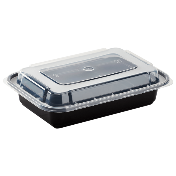 [150 sets] 16 oz PP Injection Molded Microwaveable Rectangular Black Food Containers with lids
