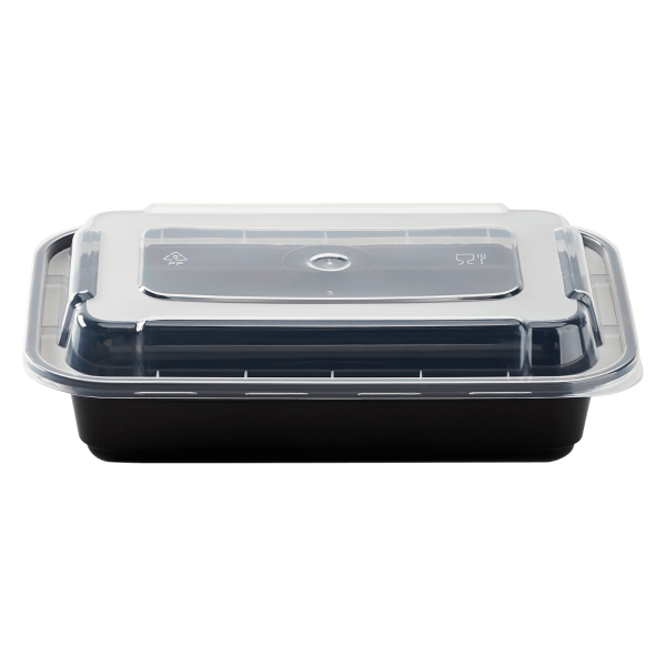 [150 sets] 16 oz PP Injection Molded Microwaveable Rectangular Black Food Containers with lids
