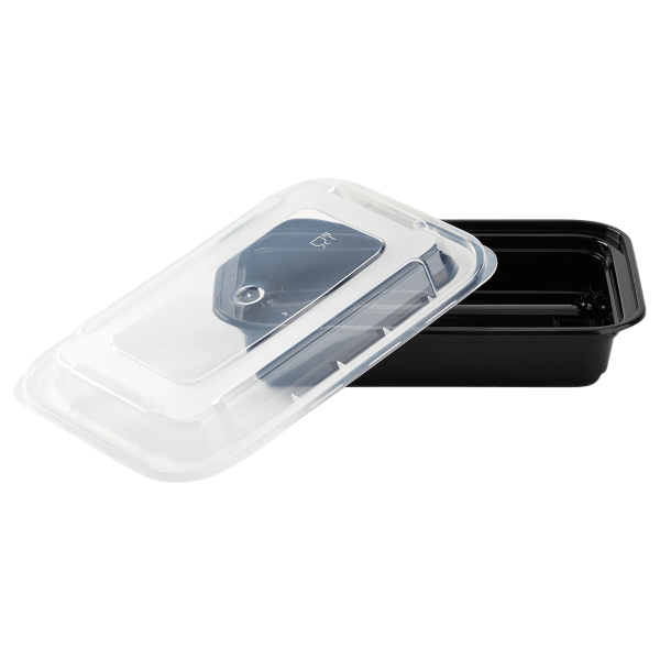 [150 sets] 16 oz PP Injection Molded Microwaveable Rectangular Black Food Containers with lids