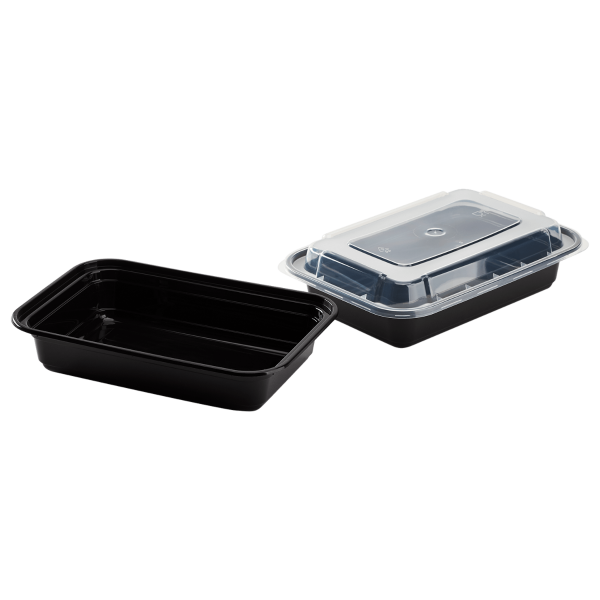 [150 sets] 16 oz PP Injection Molded Microwaveable Rectangular Black Food Containers with lids
