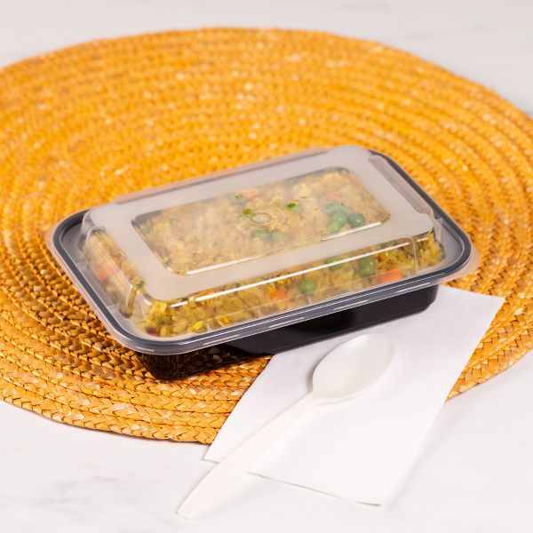 [150 sets] 16 oz PP Injection Molded Microwaveable Rectangular Black Food Containers with lids